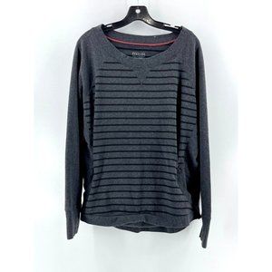 Kenneth Cole Reaction Women's Gray Black Striped Pocket Sweat Shirt Size XXL